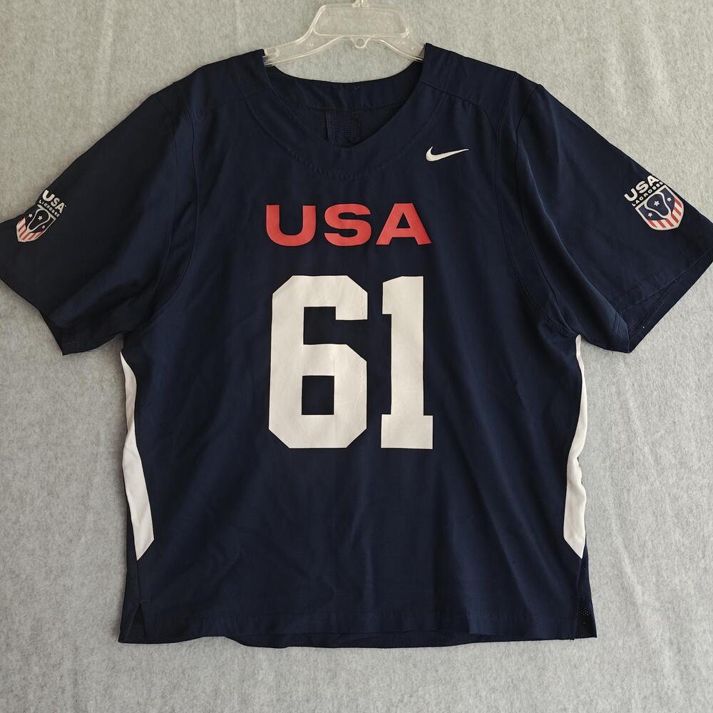 USA Lacrosse Nike Jersey Mens Large Blue Dri Fit 61 National Team Pullover Flag